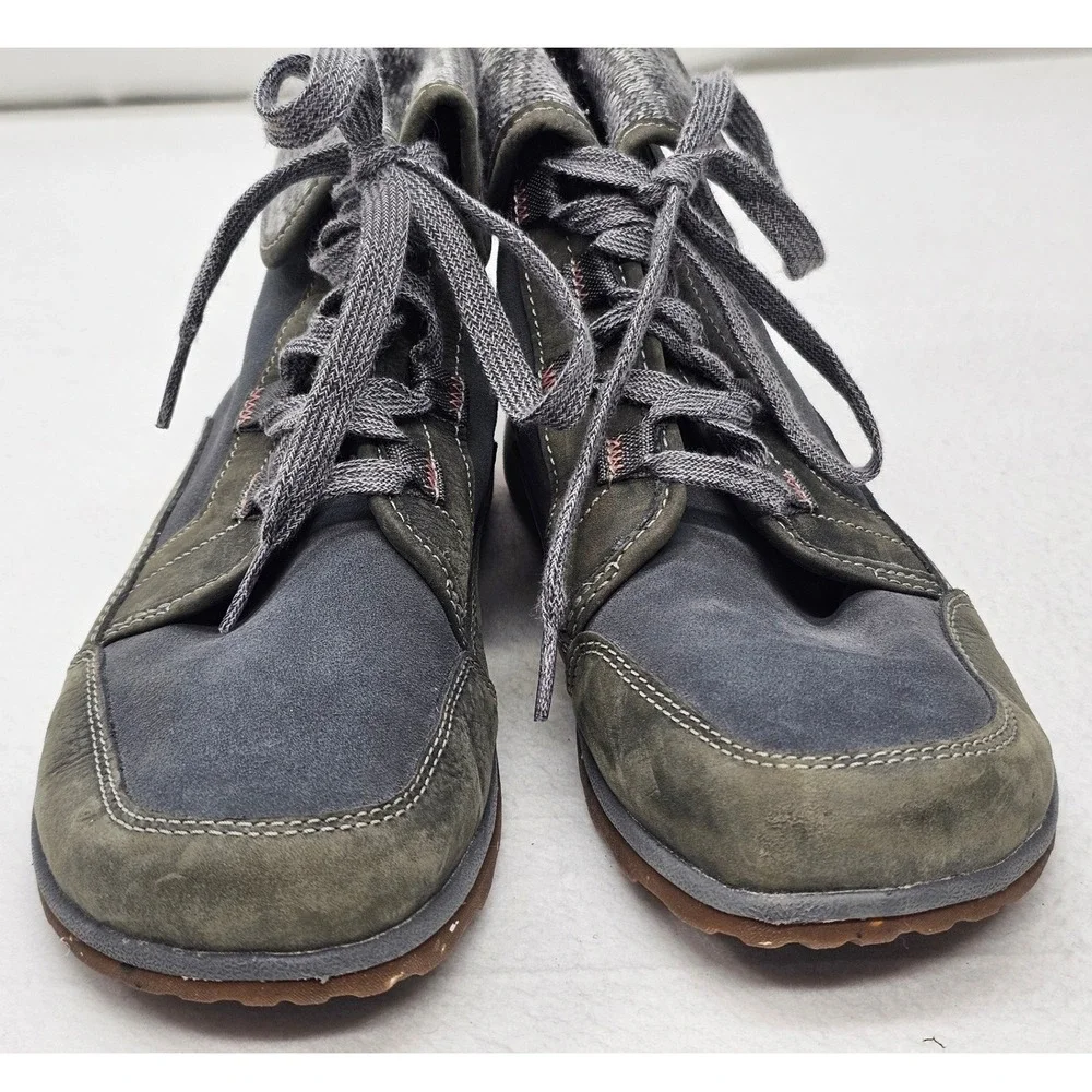 Chaco Barbary Gray/Blue Suede Leather Knit Lace Up Ankle Boot J106392 Womens 9.5